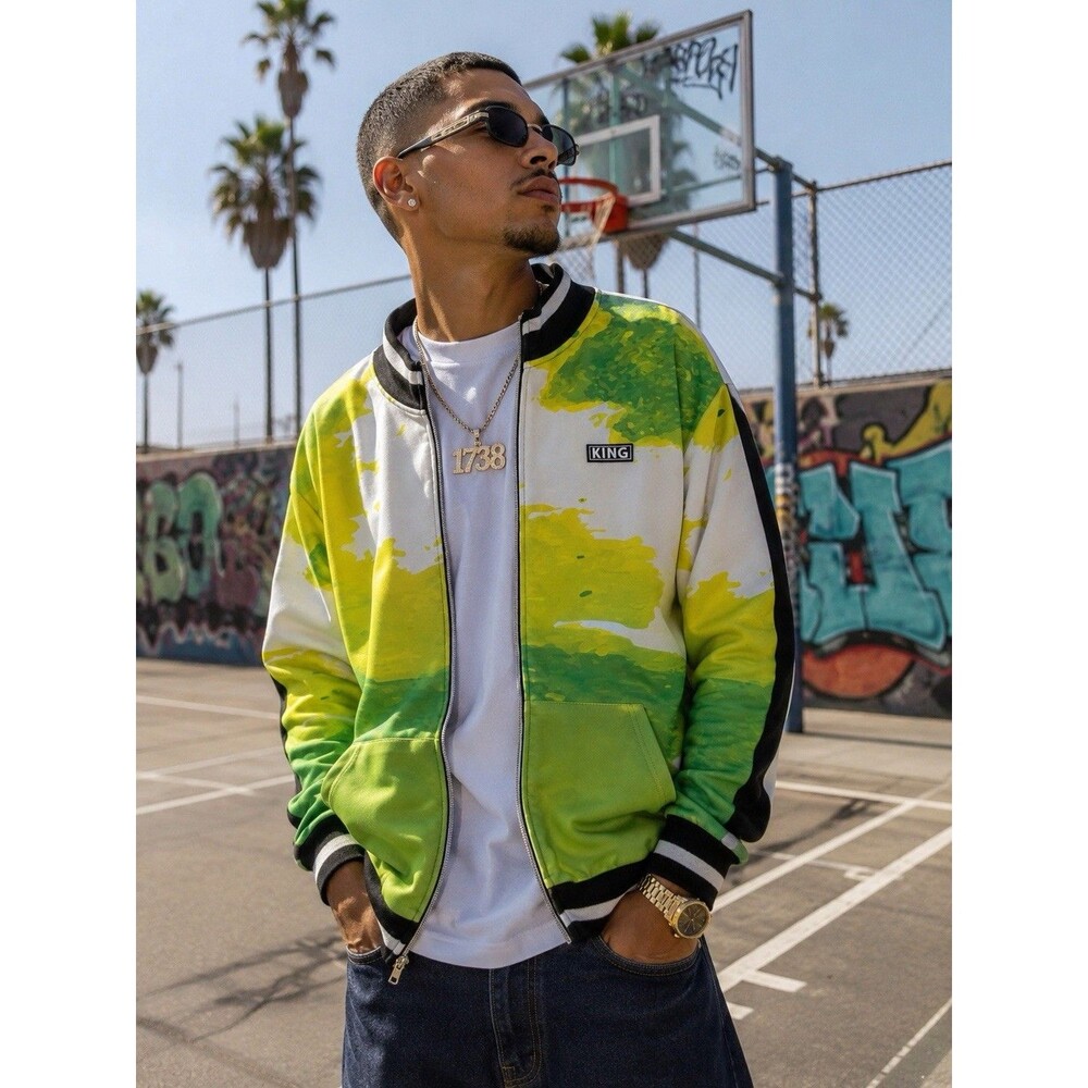 1738 Original Brand KING Track Jacket Men’s L Y2K Lime Green Full Zip Streetwear